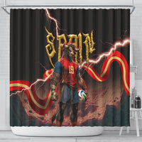 Spain Football Shower Curtain Spanish Pride Bull Mascot Gothic Metal Lightning Storm