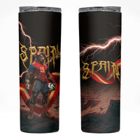 Spain Football Skinny Tumbler Spanish Pride Bull Mascot Gothic Metal Lightning Storm