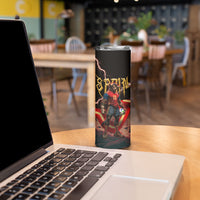 Spain Football Skinny Tumbler Spanish Pride Bull Mascot Gothic Metal Lightning Storm