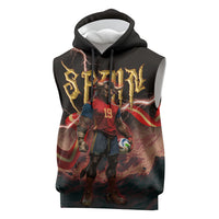 Spain Football Sleeveless Hoodie Spanish Pride Bull Mascot Gothic Metal Lightning Storm