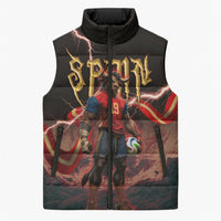 Spain Football Sleeveless Puffer Jacket Spanish Pride Bull Mascot Gothic Metal Lightning Storm