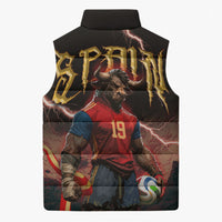 Spain Football Sleeveless Puffer Jacket Spanish Pride Bull Mascot Gothic Metal Lightning Storm