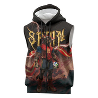 Spain Football Sleeveless Zip Hoodie Spanish Pride Bull Mascot Gothic Metal Lightning Storm