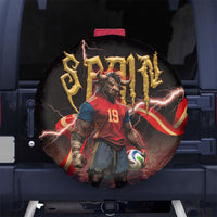 Spain Football Spare Tire Cover Spanish Pride Bull Mascot Gothic Metal Lightning Storm