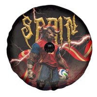 Spain Football Spare Tire Cover Spanish Pride Bull Mascot Gothic Metal Lightning Storm