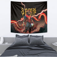 Spain Football Tapestry Spanish Pride Bull Mascot Gothic Metal Lightning Storm