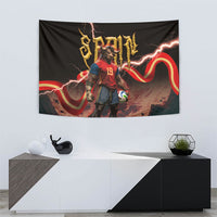 Spain Football Tapestry Spanish Pride Bull Mascot Gothic Metal Lightning Storm