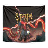 Spain Football Tapestry Spanish Pride Bull Mascot Gothic Metal Lightning Storm
