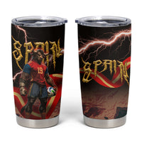 Spain Football Tumbler Cup Spanish Pride Bull Mascot Gothic Metal Lightning Storm