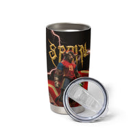 Spain Football Tumbler Cup Spanish Pride Bull Mascot Gothic Metal Lightning Storm