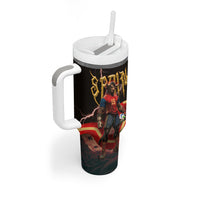 Spain Football Tumbler With Handle Spanish Pride Bull Mascot Gothic Metal Lightning Storm