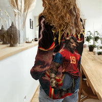 Spain Football Women Casual Shirt Spanish Pride Bull Mascot Gothic Metal Lightning Storm