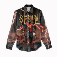 Spain Football Women Casual Shirt Spanish Pride Bull Mascot Gothic Metal Lightning Storm