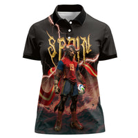 Spain Football Women Polo Shirt Spanish Pride Bull Mascot Gothic Metal Lightning Storm