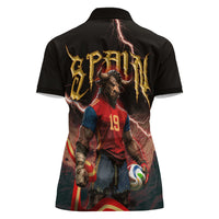 Spain Football Women Polo Shirt Spanish Pride Bull Mascot Gothic Metal Lightning Storm
