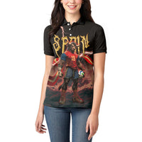 Spain Football Women Polo Shirt Spanish Pride Bull Mascot Gothic Metal Lightning Storm