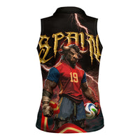 Spain Football Women Sleeveless Polo Shirt Spanish Pride Bull Mascot Gothic Metal Lightning Storm
