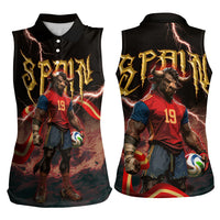 Spain Football Women Sleeveless Polo Shirt Spanish Pride Bull Mascot Gothic Metal Lightning Storm