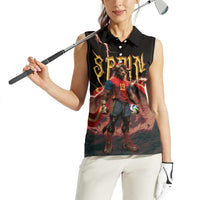 Spain Football Women Sleeveless Polo Shirt Spanish Pride Bull Mascot Gothic Metal Lightning Storm