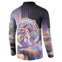 Iris Goddess Button Sweatshirt Rainbow Winged Iris - Pitcher Lyre And Greek Key