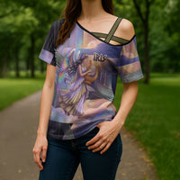 Iris Goddess Cross Shoulder Shirt Rainbow Winged Iris - Pitcher Lyre And Greek Key
