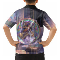 Iris Goddess Kid Hawaiian Shirt Rainbow Winged Iris - Pitcher Lyre And Greek Key