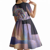 Iris Goddess Kid Short Sleeve Dress Rainbow Winged Iris - Pitcher Lyre And Greek Key