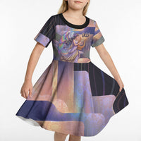 Iris Goddess Kid Short Sleeve Dress Rainbow Winged Iris - Pitcher Lyre And Greek Key
