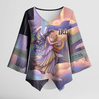 Iris Goddess Kimono Sleeve Blouse Rainbow Winged Iris - Pitcher Lyre And Greek Key