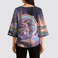 Iris Goddess Kimono Sleeve Blouse Rainbow Winged Iris - Pitcher Lyre And Greek Key