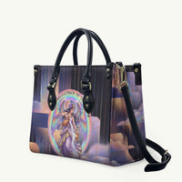 Iris Goddess Leather Bag Rainbow Winged Iris - Pitcher Lyre And Greek Key