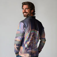 Iris Goddess Long Sleeve Polo Shirt Rainbow Winged Iris - Pitcher Lyre And Greek Key