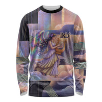 Iris Goddess Long Sleeve Shirt Rainbow Winged Iris - Pitcher Lyre And Greek Key