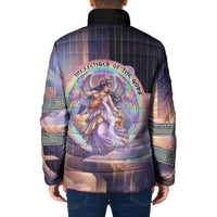 Iris Goddess Padded Jacket Rainbow Winged Iris - Pitcher Lyre And Greek Key