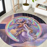 Iris Goddess Round Carpet Rainbow Winged Iris - Pitcher Lyre And Greek Key