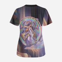Iris Goddess Scrub Top Rainbow Winged Iris - Pitcher Lyre And Greek Key