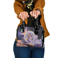 Iris Goddess Shoulder Handbag Rainbow Winged Iris - Pitcher Lyre And Greek Key