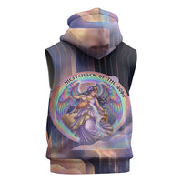 Iris Goddess Sleeveless Hoodie Rainbow Winged Iris - Pitcher Lyre And Greek Key