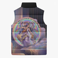 Iris Goddess Sleeveless Puffer Jacket Rainbow Winged Iris - Pitcher Lyre And Greek Key