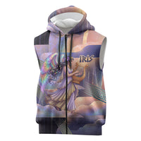 Iris Goddess Sleeveless Zip Hoodie Rainbow Winged Iris - Pitcher Lyre And Greek Key