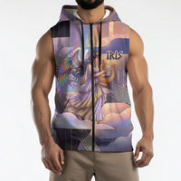 Iris Goddess Sleeveless Zip Hoodie Rainbow Winged Iris - Pitcher Lyre And Greek Key