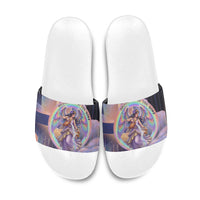 Iris Goddess Slide Sandals Rainbow Winged Iris - Pitcher Lyre And Greek Key