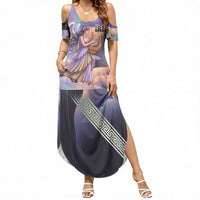 Iris Goddess Summer Maxi Dress Rainbow Winged Iris - Pitcher Lyre And Greek Key