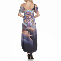Iris Goddess Summer Maxi Dress Rainbow Winged Iris - Pitcher Lyre And Greek Key