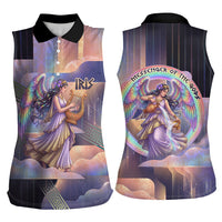Iris Goddess Women Sleeveless Polo Shirt Rainbow Winged Iris - Pitcher Lyre And Greek Key