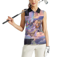 Iris Goddess Women Sleeveless Polo Shirt Rainbow Winged Iris - Pitcher Lyre And Greek Key