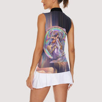 Iris Goddess Women Sleeveless Polo Shirt Rainbow Winged Iris - Pitcher Lyre And Greek Key