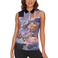 Iris Goddess Women Sleeveless Polo Shirt Rainbow Winged Iris - Pitcher Lyre And Greek Key