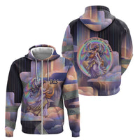 Iris Goddess Zip Hoodie Rainbow Winged Iris - Pitcher Lyre And Greek Key