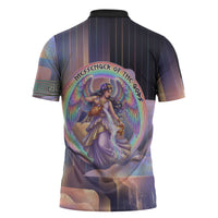 Iris Goddess Zipper Polo Shirt Rainbow Winged Iris - Pitcher Lyre And Greek Key